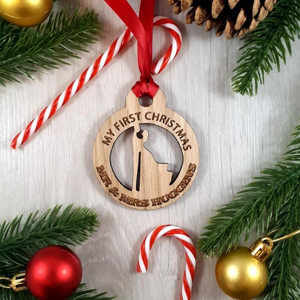My Pretty Little Gifts First Christmas As Mr and Mrs - Personalised Tree Wooden Bauble