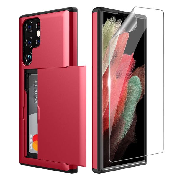 ZUSLAB Compatible with Wallet Case PTC CHP 6.8'', Phone Case with Card Holder Shockproof Anti Scratch Cover with TPU Screen Protector 【x 1 Pack】 Red