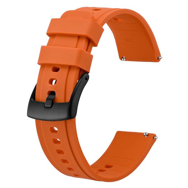 BISONSTRAP 22mm Silicone Watch Straps, Flexible Rubber Watch Bands for Men and Women, Orange with Black Buckle