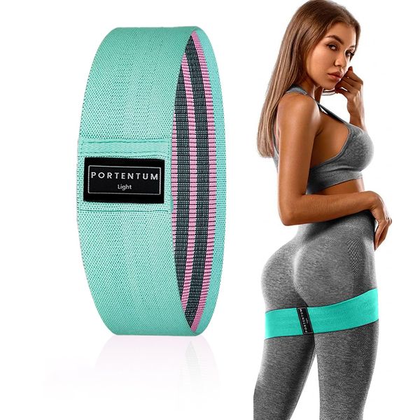 PORTENTUM 1 Light Resistance Band Unit, Non-Slip Fabric Elastic Bands for Crossfit, Yoga, Glutes and Other Sports. Includes Video.