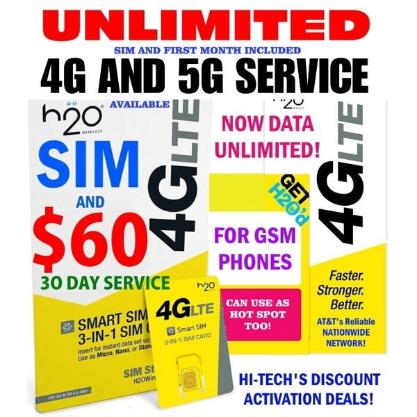 H2O $60 ACTIVATION ⭐ SIM AND 1ST MONTH ⭐ UNLIMITED TALK TEXT AND DATA ! ⭐