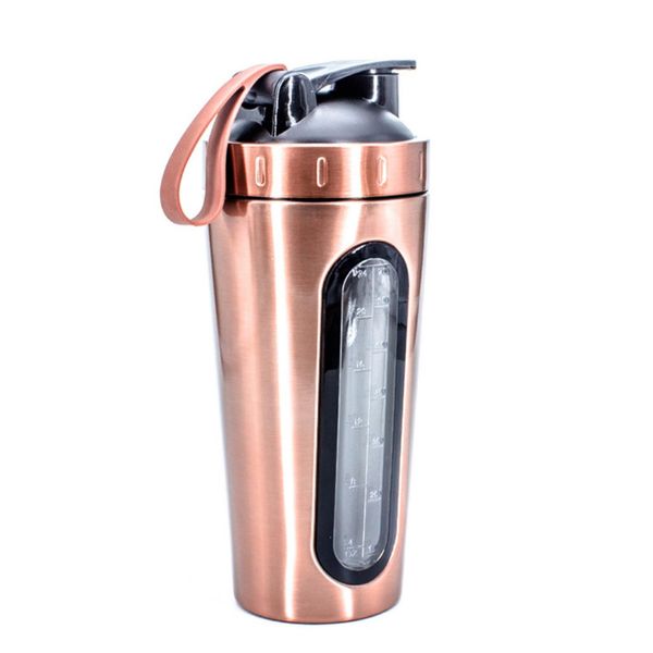 Yubbuio Protein Shaker Bottle Shaker Bottle for Protein Mixes and Preworkout with Visible Window, Stainless Steel Shaker Bottle Leak Proof (Rose Gold)