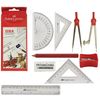 Faber-Castell GR8 Maths Geometry Tin Set, 9 Pcs Maths Compass Divider Protractor Set Squares Sharpener Eraser Ruler Pack, Student Exam Instrument Tin Case