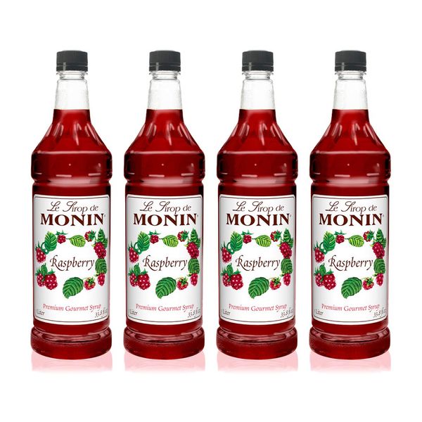 Monin - Raspberry Syrup, Sweet and Tart, Great for Cocktails and Lemonades, Gluten-Free, Non-GMO (1 Liter, 4-Pack)