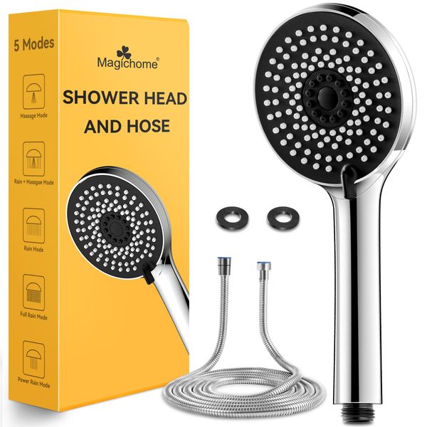 Magichome Shower Head and Hose 2M, High Pressure Shower Head with 5 Modes, Universal Handheld Shower Head for Low Water Pressure