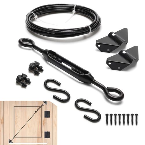 Zhaoyao Hardware Anti Sag Gate Kit, Waterproof Coating Zinc Steel Anti-Sag Gate Support Cable Kit for Outdoor Gate Black Repair Kit for Wood Fence Includes Turnbuckle, Hooks, Heavy Cable, Screws
