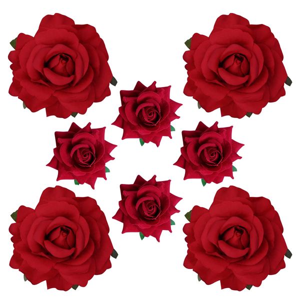 Topbuti Rose Hair Clip Flower Hairpin Rose Brooch Floral Clips, 8 Pcs Red Rose Flowers Mexican Bridal Hair Flowers Pin up Headpieces for Woman Girl Halloween Wedding Party Valentine Mother's Day Gift