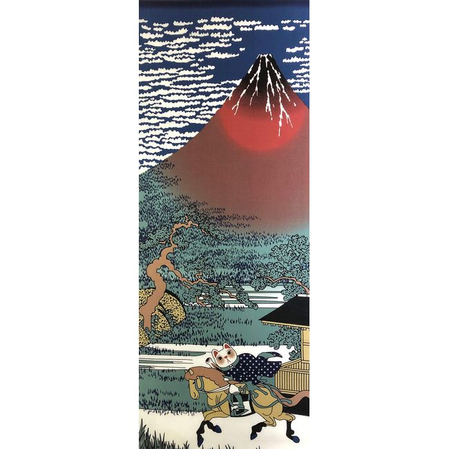 Goat Sei Tenugui "Red Fuji" Lucky Lucky Lucky Cat Printed Tenugui, Made in Japan, Lucky Charm, Hokusai, Ukiyo-e, Parody