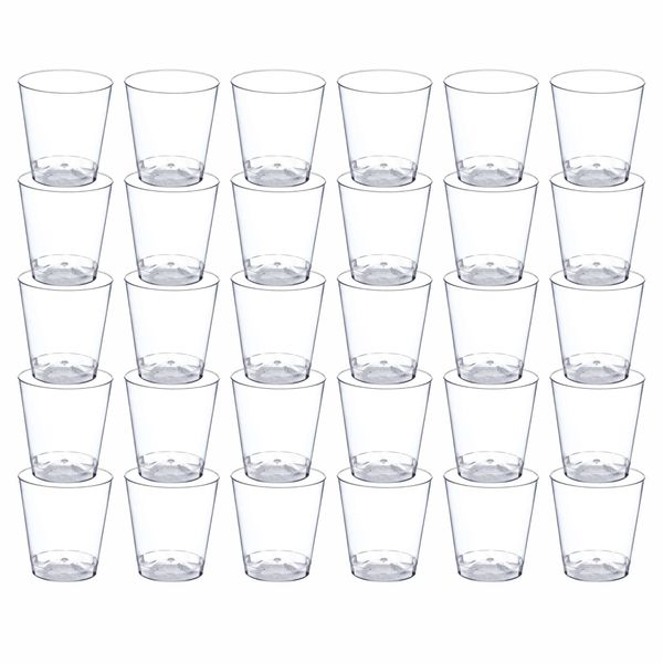 Disposable Shot Glasses Multi Use Plastic Shot Cups Crystal Clear Hard Sampling Cups Sturdy and Durable Shatterproof Ideal For Parties Outdoor Events Travel BBQ and Most Celebrations 30ml (Pack of 30)