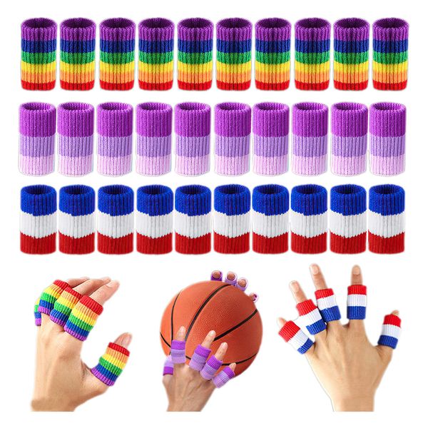 Bekecidi 30 PCS Finger Sleeves, Elastic Finger Protectors Finger Compression Sleeves Support Nylon Breathable Finger Sleeve Cots Rainbow Finger Covers for Basketball Badminton Sports