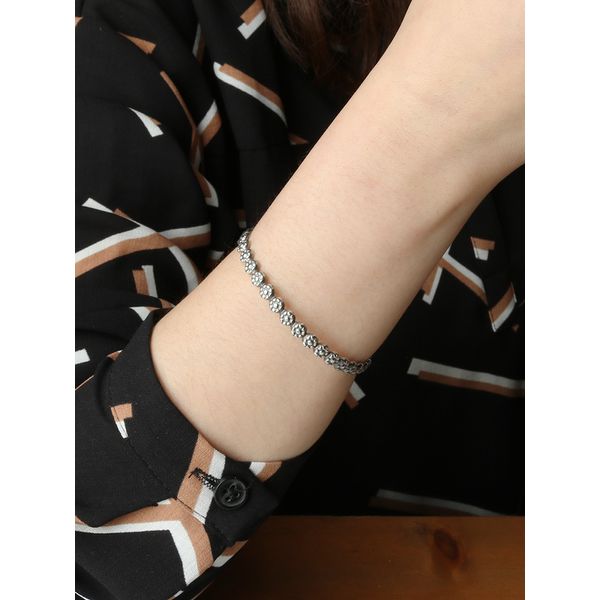 [Silver 925 Silver Bracelet] Flower Ball Bangle, Flower Pattern Flat Ball Bangle Bracelet