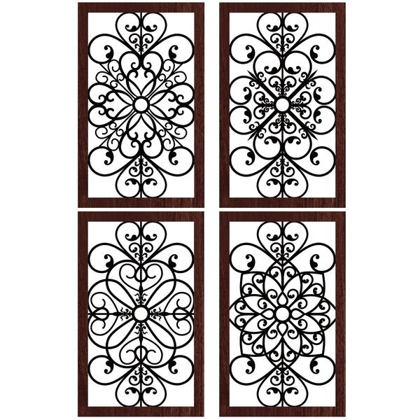 Yulejo 4 Pcs Thicken Rustic Wall Decor Modern Farmhouse Wall Art Decor Wooden Hollow Carved Design Rustic Wall Art for Living Room Hallway Decor Office Kitchen Wall (Dark Brown,11.8 x 7.3 Inch)