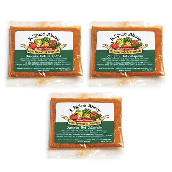 A Spice Above Dips, Spreads, and Dressing Mixed Seasonings Party Packets, 3 Pack (Jumpin Hot Jalapeno)