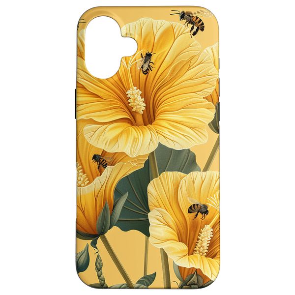 Elephant Ear Flower Blooming With Bees Around Graphic Case for iPhone 16 Plus