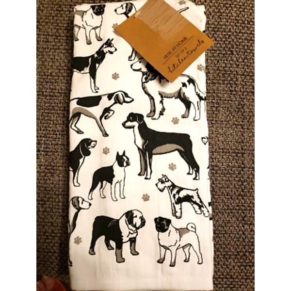 New Multi Breed Dogs Pets Set of 2 Kitchen Dish Hand Tea Towels Black White