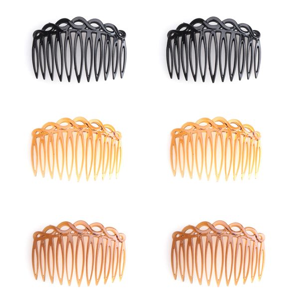 Ruwado French Hair Side Comb 6 Pcs Chic Elegant Plastic Twist Hair Clip Vintage Flexible Cellulose Non Slip Styling Combs for Women Girls Fine Hair Accessories Parties Bridal Wedding Veil Supplies