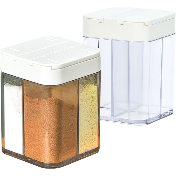 Pack of 2 Square Spice Shakers, 4-in-1 Spice Jars, Transparent Spice Boxes, Spice Containers with Holes, Plastic Pepper Shakers for Salt, Pepper, Spices, Sugar