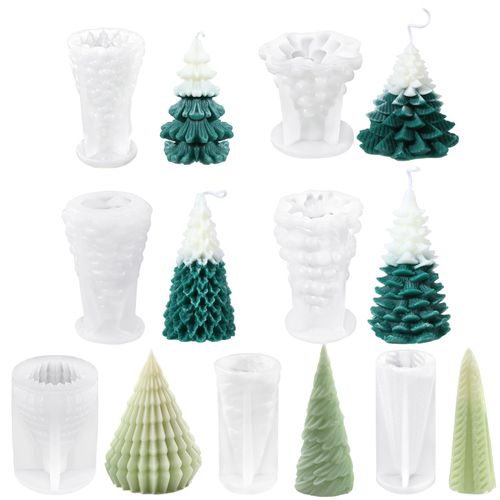 Soaoo 7 Pcs Christmas Tree Candles Molds Silicone 3D Pine Tree Mold for Candle Making Resin Epoxy Handmade DIY Casting Mold for Soap Craft Christmas Making Kit Gift Home Party Decoration