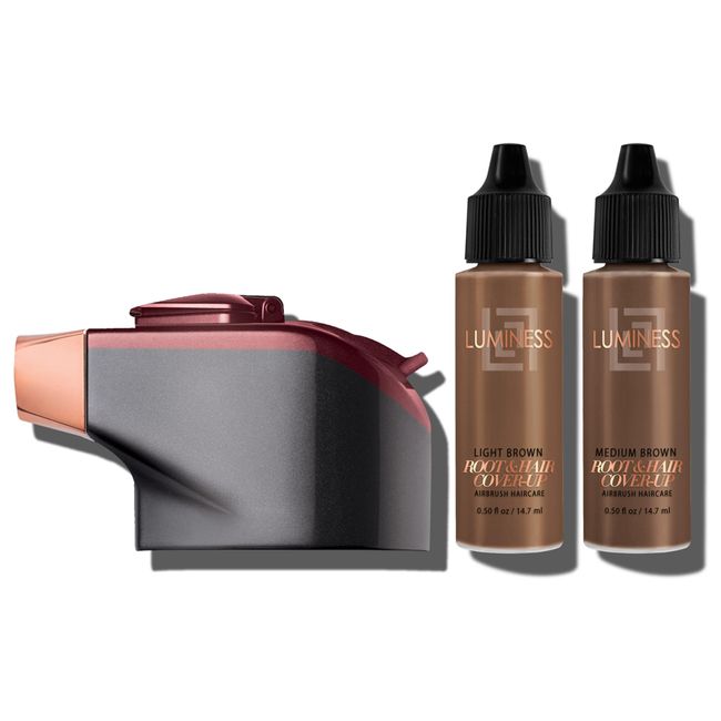 LUMINESS Breeze Airbrush Haircare Root Cover Up and Upgrade Kit, Brunette - Covering Fast-Growing Gray Roots while Restoring Beautiful, Natural-Looking Hair Color - No-Mess Tip for Control & Precision