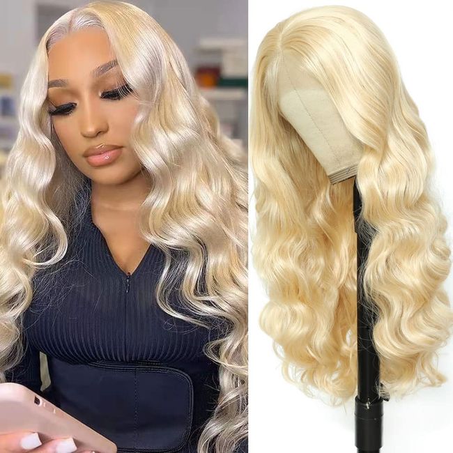 libaute Synthetic Lace Front Wig 613 Blonde Wig Long Body Wave Synthetic Wigs for Women Transparent Lace Wig with Baby Hair 180% Density Daily Wear Wig 30 inch