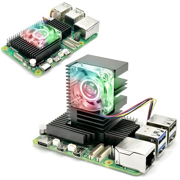 ElectroCookie Raspberry Pi 5 Dual Mode Cooler with CPU Heatsink and Temperature Controlled Cooling Fan for Raspberry Pi 5 (RGB LED)
