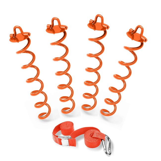 ABCCANOPY 16" Spiral Ground Anchor with Dog Tie Out for Anchor Swings Set Down, Tent (Orange)