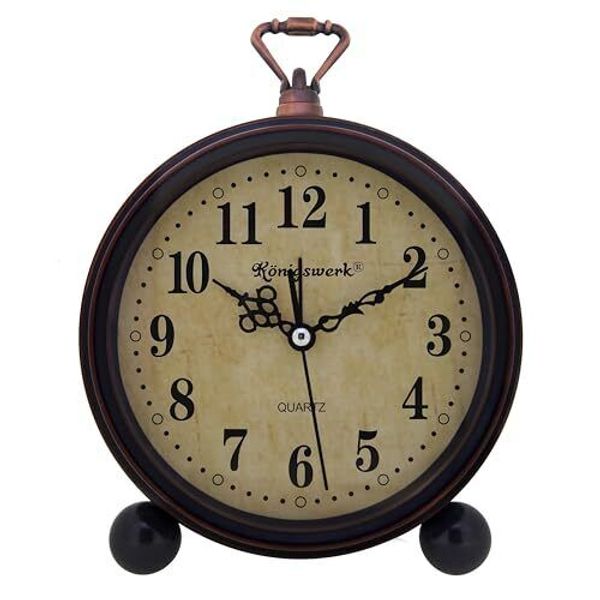 Königswerk Vintage Analog Alarm Clock 5.25 inch Small Silent Desk Clock with ...