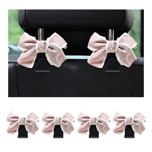 DXNQ 4 PCS Cute Bow Car Seat Headrest Hooks, Lovely Bow-Knot Vehicle Rear Seat Bracket Hook, Multi-Use Portable Bow Seat Back Hook for Handbags Umbrellas Grocery Storage (Pink)