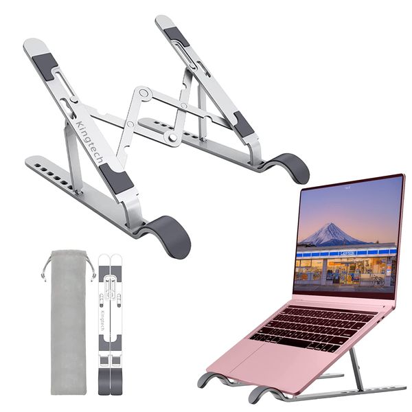 Kingtech 2023 Improved Laptop Stand, Aviation Aluminum Alloy, PC Stand, 7 Height Adjustment, Foldable, Laptop Stand, Lightweight, Strong, Desktop, Cooling, Heat Dissipation, Compact, Easy to Carry,