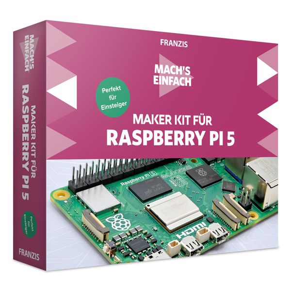 FRANZIS 67219 – Easy Maker Kit for Raspberry Pi 5 – Perfect for Beginners, White