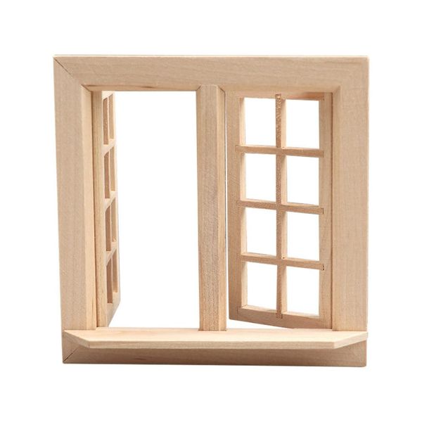 Wooden Window for Dollhouse, Miniature Window Frame Mini Furniture Doll House 1:12 Dollhouse Wooden Doors Miniature Furniture Doll Craft Window Frame Model Decoration