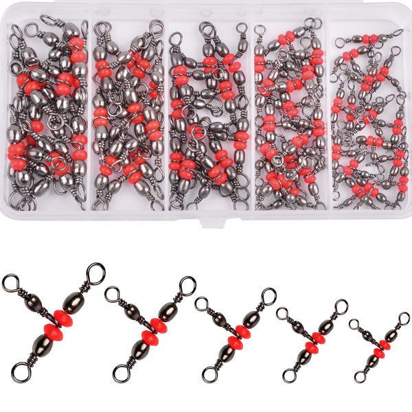 3 Way Swivel Kit, 60pcs Three Way Swivels Fishing Tackle Cross Line Barrel Swivel Triple Swivel Crane Fishing Swivels Fishing Lure Line Connectors Test 33-95lbs for Saltwater Freshwater Fishing