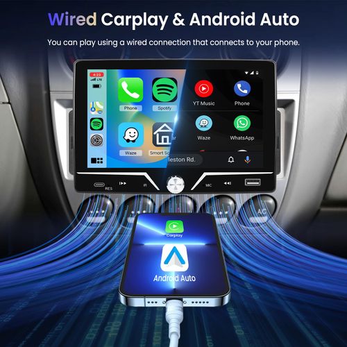 Single Din Radio with Carplay & Android Auto,Hodozzy 7 Inch Carplay Touch Screen Car Radio with Mirror Link, Bluetooth,EQ,USB/Type-C/MIC,FM Radio with Backup Camera,Car Audio Receiver