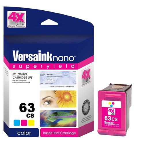 VersaInk-Nano HP 63 MS Black MICR Ink Cartridge for Check Printing & 63 CS Color Cartridge