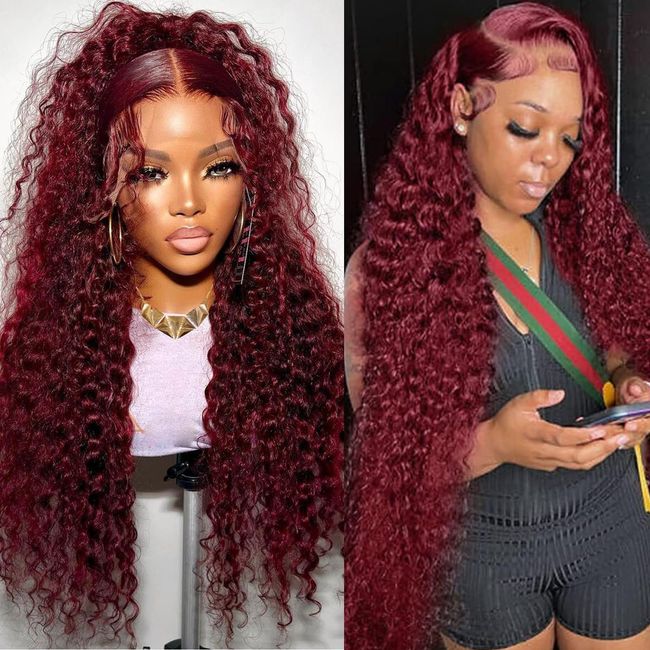 StarXiu Burgundy Lace Front Wigs Human Hair Pre Plucked 99J Deep Wave Wigs 13x4 HD Lace Frontal Wigs for Women Red Colored Curly Wigs Human Hair Lace Front Wigs Brazilian Virgin Human Hair 22 Inch