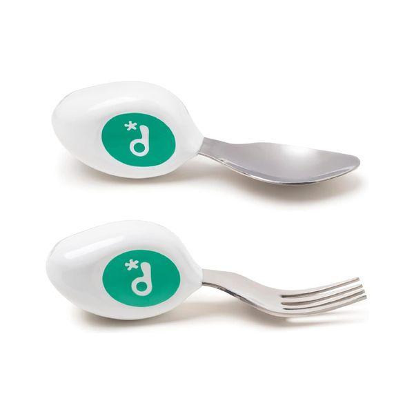 doddl 2-Piece Spoon and Fork Set - Learn to use Toddler Cutlery in Minutes, 1 Year Old & up, Baby-Led Weaning Supplies, Aqua