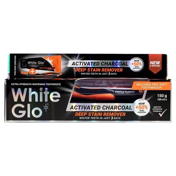 White Glo Charcoal Deep Stain Remover Whitening Fluoride Anticavity Toothpaste, 50% More Charcoal and Micro-Particles to Purge Stains, Bacteria, Detoxified Mouth and Sparkling White Smile - 5.3 Ounces