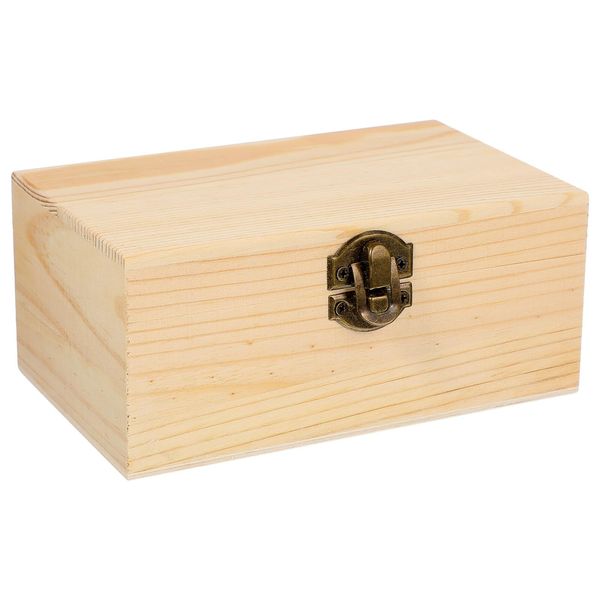 Healifty Unfinished Wood Jewelry Box Wooden Box with Lid and Locking Clasp DIY Craft Storage Case for Jewelry Gift Home Wedding Centerpiece Decoration (Rectangle)