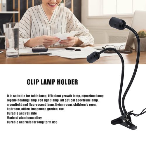 360 Degree E27/E26 Double Headed Black Clip Lamp Holder with Widely Application for Table Lamps, Plant Growth, and More (US Plug)