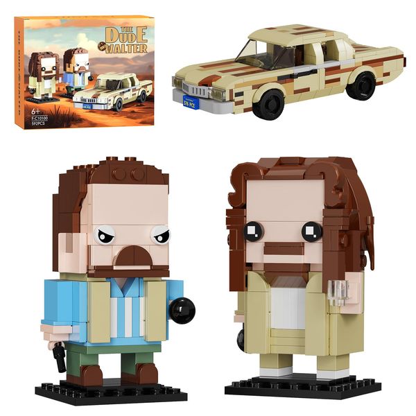 Great Lebowski Building Blocks Set with Car, Famous Crime Comedy Movies Figure The Dude and Walter Sobchak Toy Models, Compatible with Lego, Suitable for Adults Fans Boys Kids, Aged 6+ (592PCS)