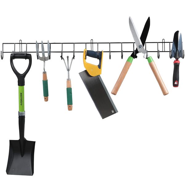 Unibos 103 cm Extra-Long Tool Rack - Wall Mounted Garden Tool Holder Organiser - With 16 Hooks, Extra-Long Hanging Rack for your Shed or Garage, Wall Hanging Hook, Storage Metal Organiser