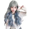 Aisiqueensウィッグ ロング カール インナーカラー ブルー グレー フルウィッグ 女装 レディース 女性用 ウェーブ 巻き髪 ファッションウィッグ 自然 通気 レディース かつら wig 小顔効果 ロングヘアー ロリータ コスプレ日常 耐熱 ふわふわ ぱっつん前髪 原宿系 パーマ ネット ネット/櫛付き