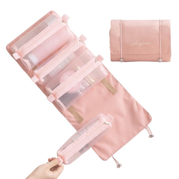 ALLMIRA Makeup Pouch, Travel Pouch, Makeup Pouch, Large Capacity, Travel, Waterproof, Cosmetic Pouch, Toiletries Pouch, Travel, Portable, Foldable, Travel, Removable, 4 Compartments, Foldable, Multi-functional, Cute, Stylish, Bathroom Pouch, Toiletry Bag,