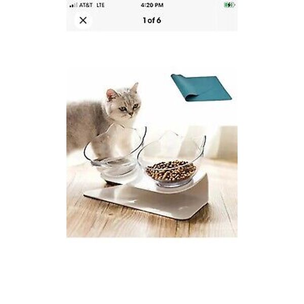 15°Elevated Cat Food Bowls with Silicone Pet Mat Double Raised Cat Transparen...