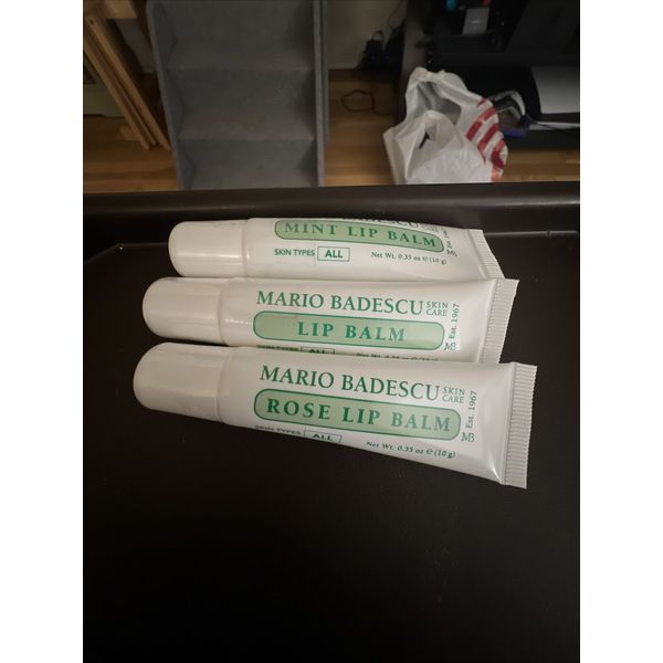 Mario Badescu Lot of 3 Lip Balm (mint, Rose Lip & Regular) .35 oz New Sealed