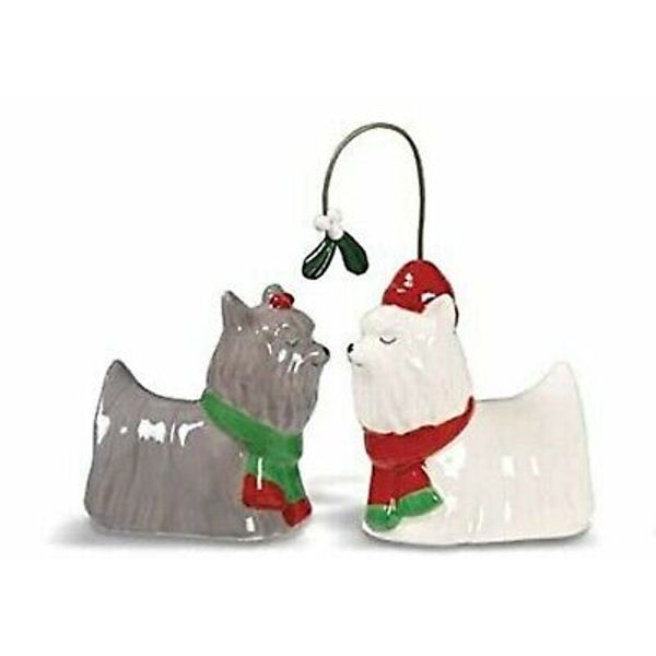 Yorkie Mistletoe Pets Ceramic Salt and Pepper Shakers Grassland Roads