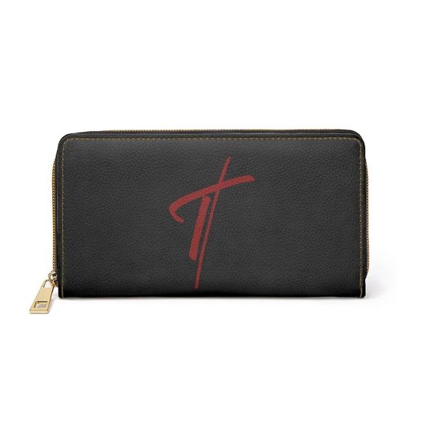 Womens Wallet, Zip Purse, Black & Red Cross - One size