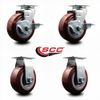 Tool Box Caster Wheel Set – 5 Inch Maroon Polyurethane Swivel Casters – SCC