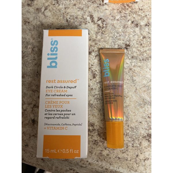 bliss REST ASSURED Dark Circle Depuffing EYE CREAM vitamin C caffeine, 0.5oz
