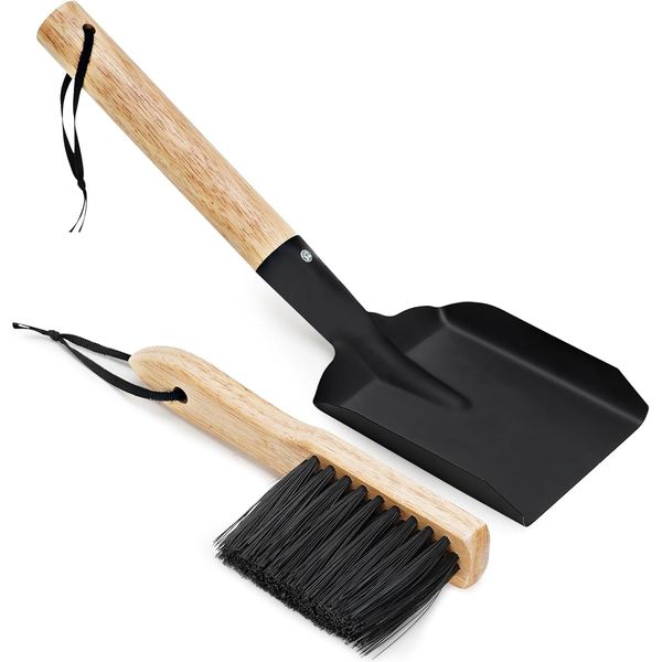 Ash Shovel & Hearth Brush Set Fireplace Tools Natural Wood & Coco Bristles